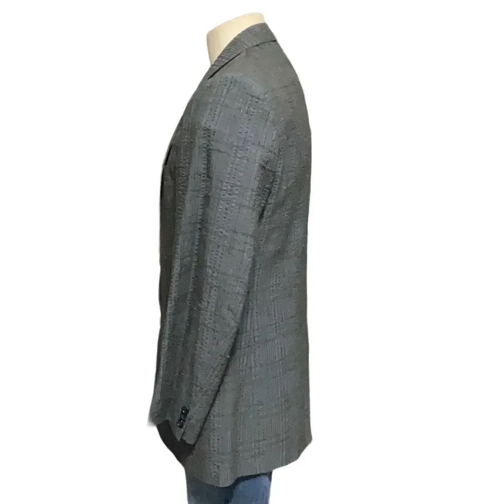 Christian Dior Blue Gray Cotton Rayon VTG 80s Seersucker 2 button Blazer Mens 42